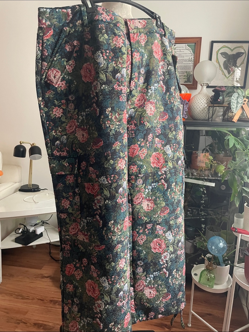 Floral rhinestone cargo trousers